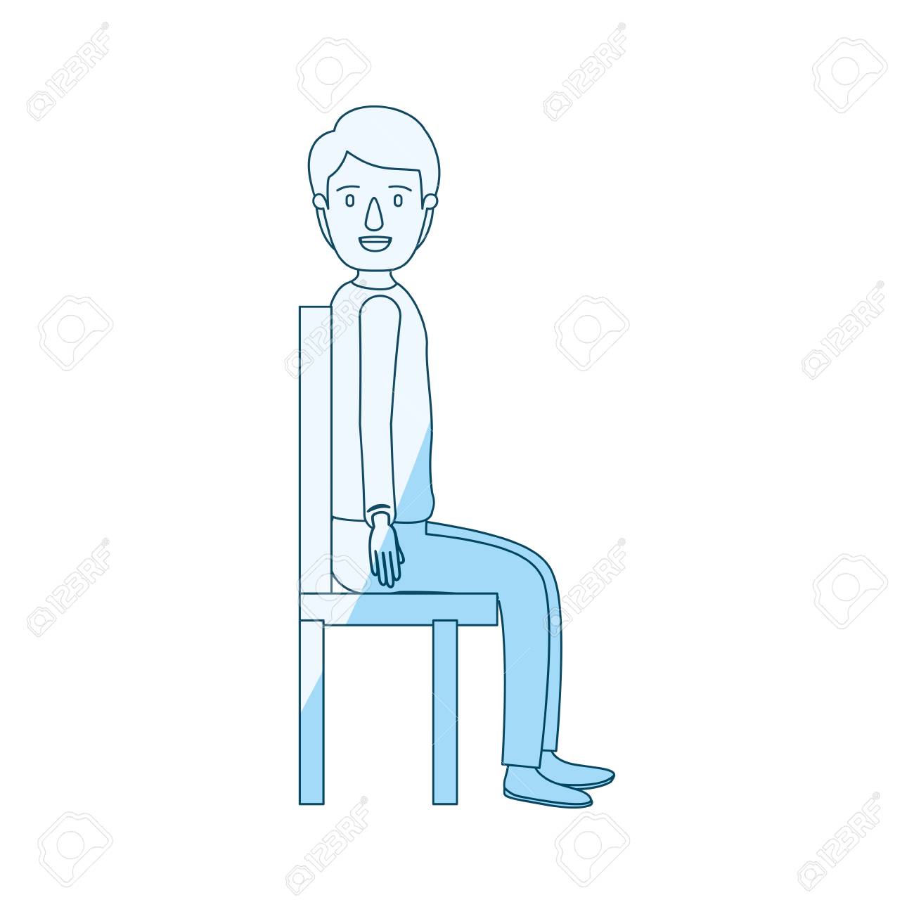 青いシルエットの網かけ漫画全身男側のベクトル図を椅子に座ってください のイラスト素材 ベクタ Image