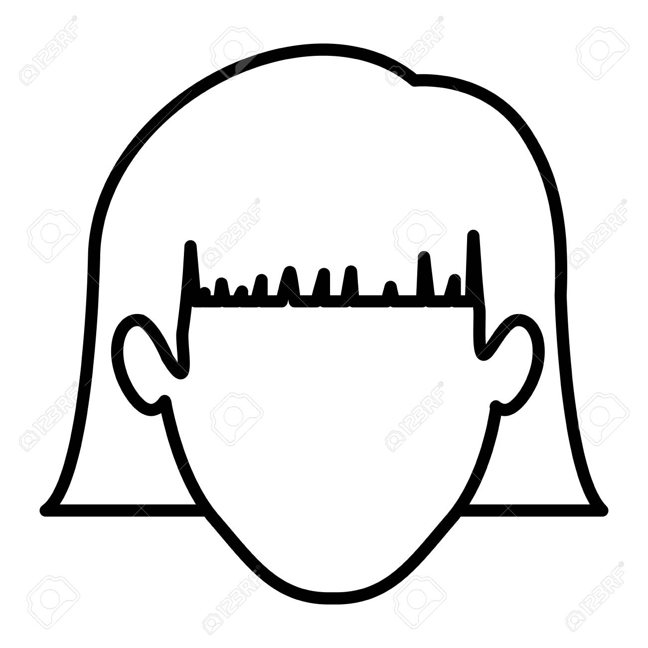 モノクロの輪郭と短い髪の顔の見えない女性の前髪ベクトル図のイラスト素材 ベクタ Image