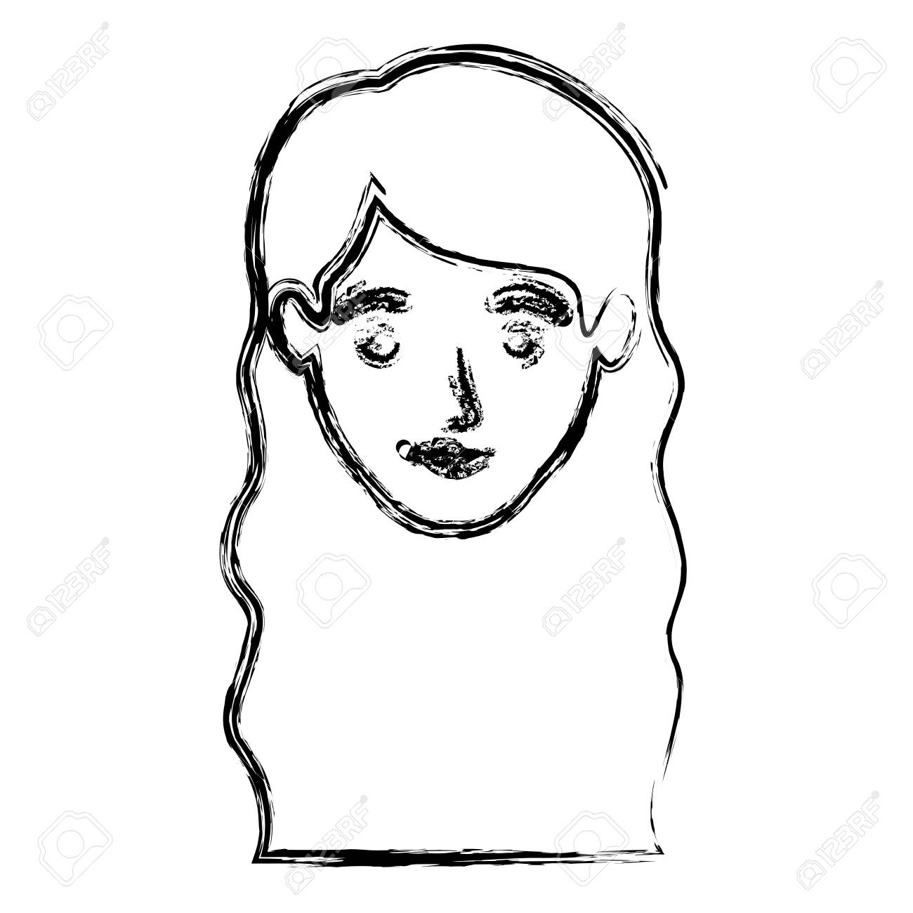 ウェーブのかかった長い髪ベクトル イラストの女性の笑顔のモノクロのぼやけたシルエットのイラスト素材 ベクタ Image