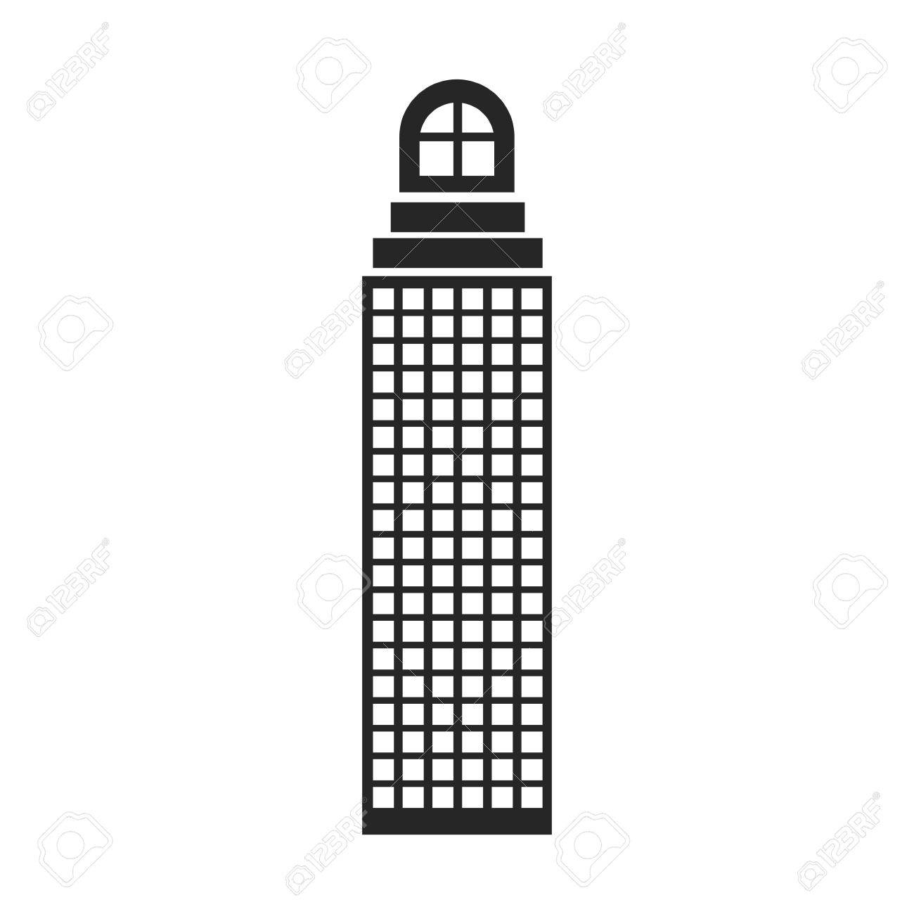 カスプ ウィンドウと建物を高層ビルのシルエットのモノクロといくつかのウィンドウのベクトル イラストのイラスト素材 ベクタ Image