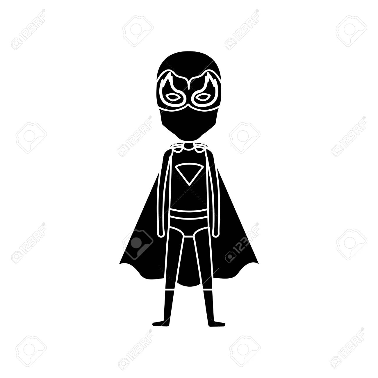 シルエット黒全身立っているスーパー ヒーロー マスクとキャップのベクトル図を持つ男 のイラスト素材 ベクタ Image