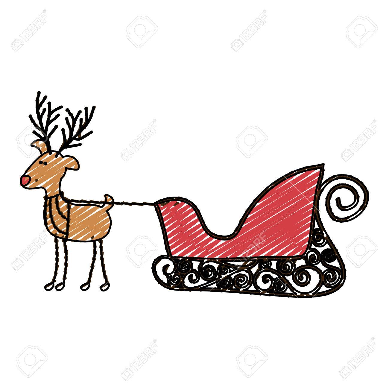 面白いトナカイそりベクトル イラストの色クレヨン ストライプ漫画 のイラスト素材 ベクタ Image