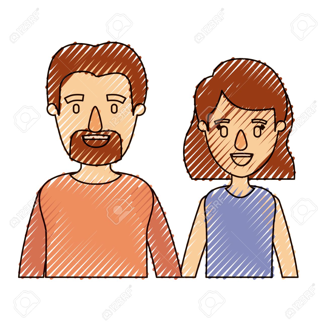 Color Crayon Raya Caricatura Medio Cuerpo Pareja Mujer Con Pelo Corto Y Hombre Barbudo Ilustracion Vectorial Ilustraciones Vectoriales Clip Art Vectorizado Libre De Derechos Image 78815627