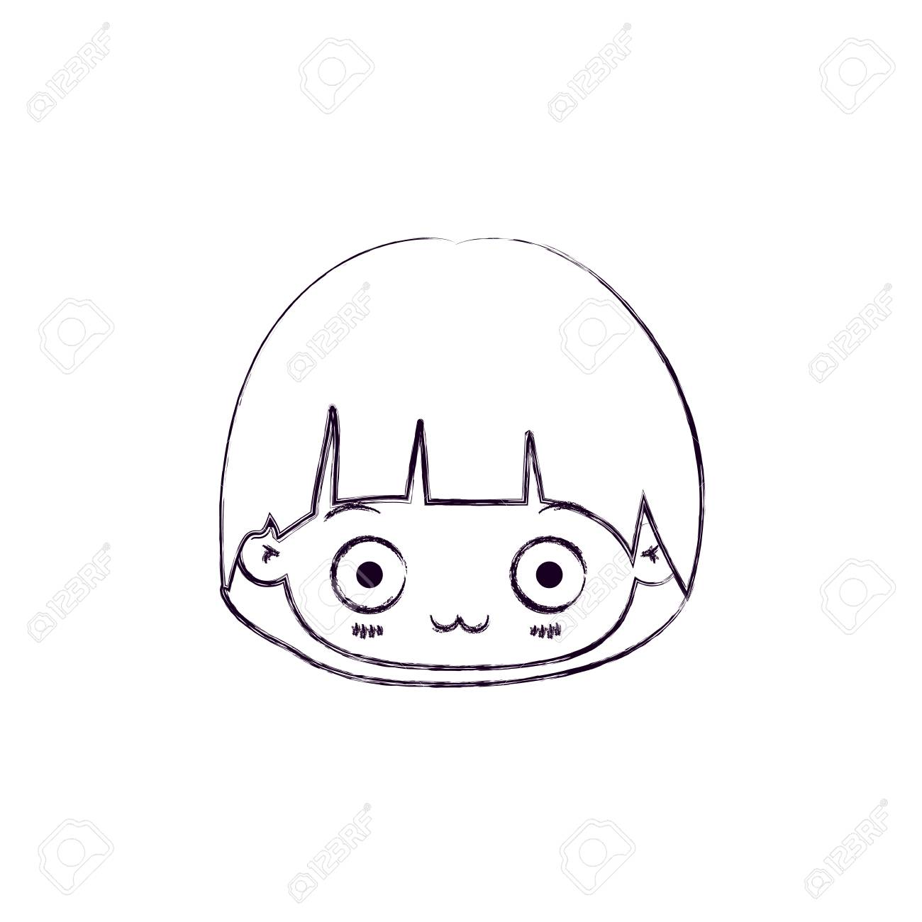 顔の表情のモノクロのぼやけたシルエット驚いて可愛い小さな女の子のベクトル イラストのイラスト素材 ベクタ Image