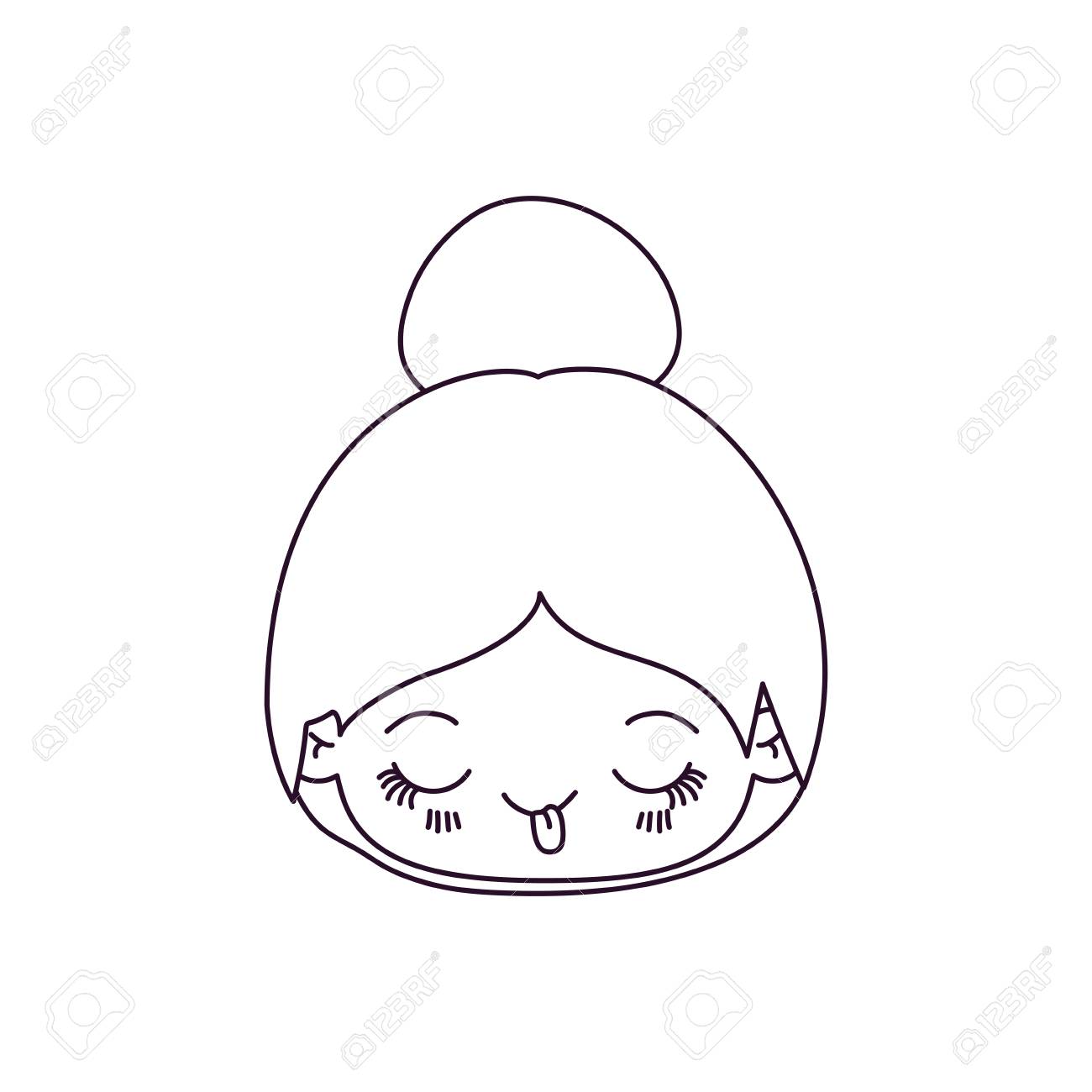 可愛いのモノクロ シルエット頭収集した髪と面白い表情ベクトル イラストでかわいい女の子 のイラスト素材 ベクタ Image
