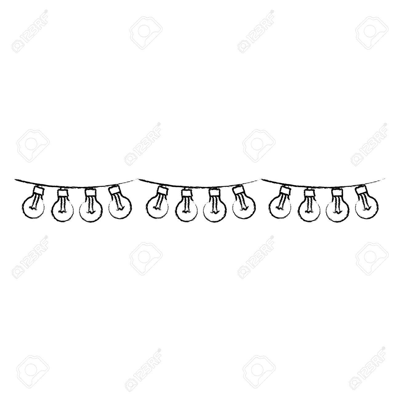 モノクロぼやけて Festoons 電球ライト ベクトル イラストのシルエットのイラスト素材 ベクタ Image