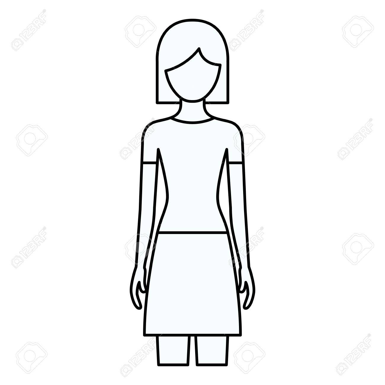 スカートや短い髪ベクトル イラストで顔正面女性のシルエットをスケッチします のイラスト素材 ベクタ Image