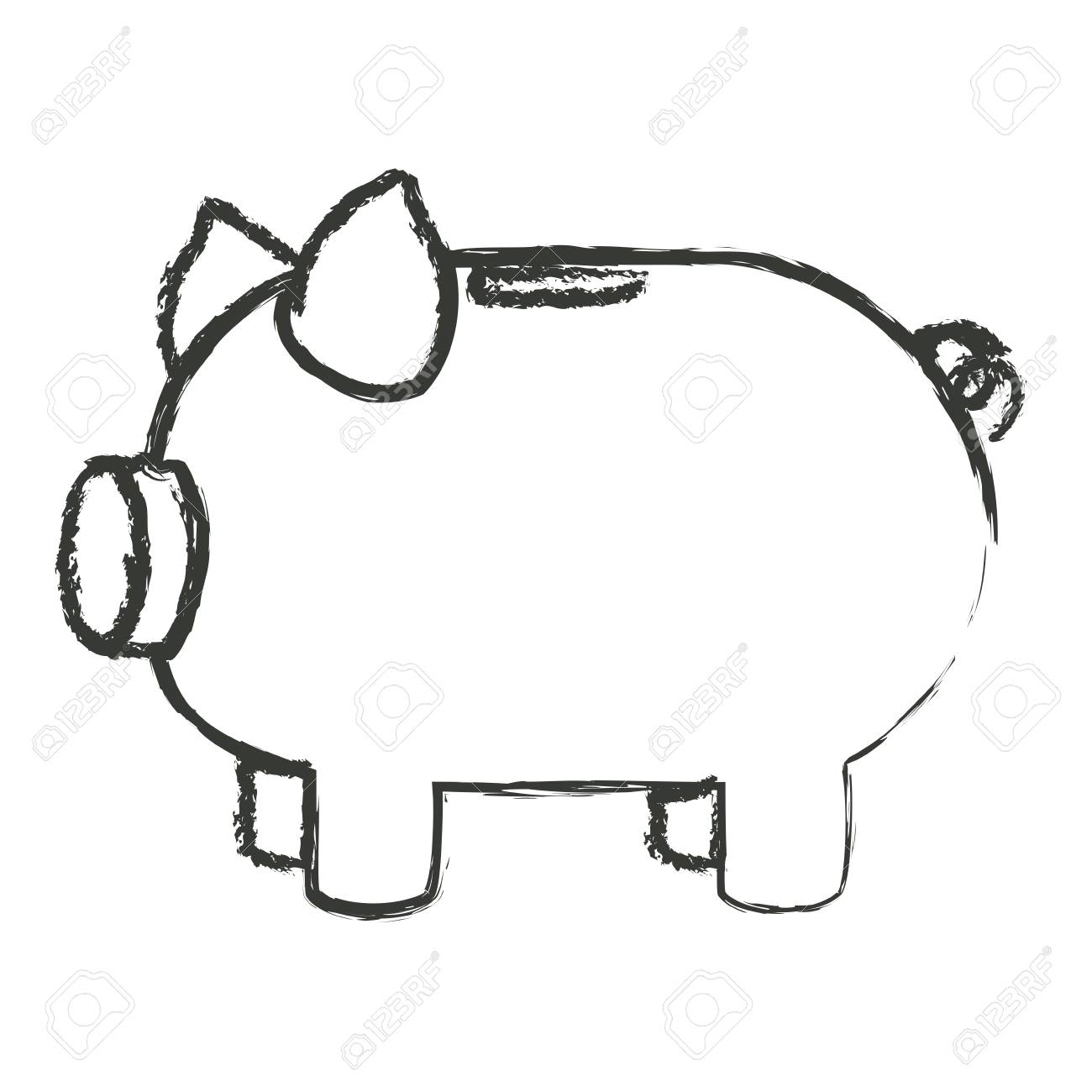 豚のベクトル図の形で貯金箱のモノクロのぼやけたシルエット のイラスト素材 ベクタ Image