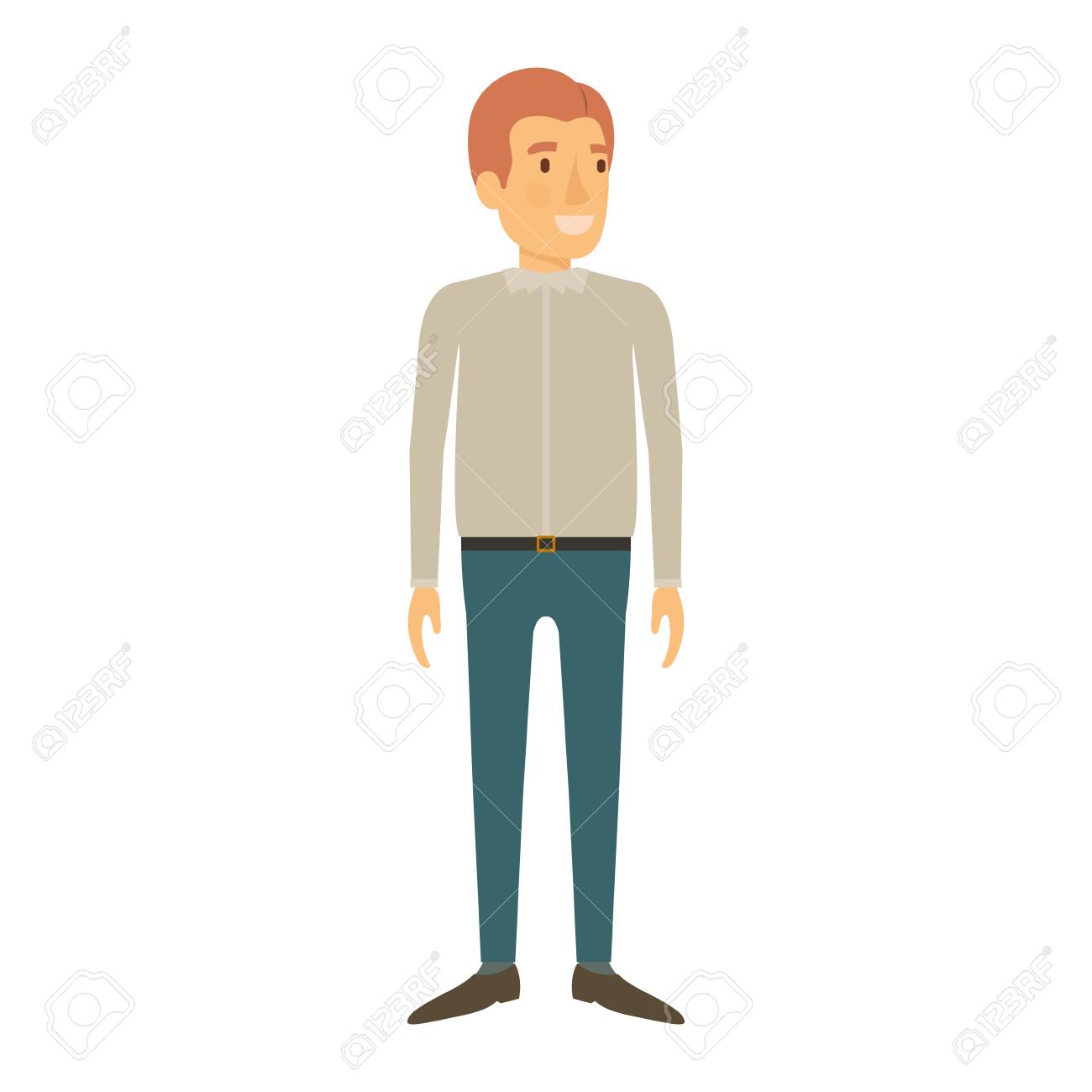 カジュアルな服と赤髪ベクトル イラストで立っている男のカラフルなシルエットのイラスト素材 ベクタ Image