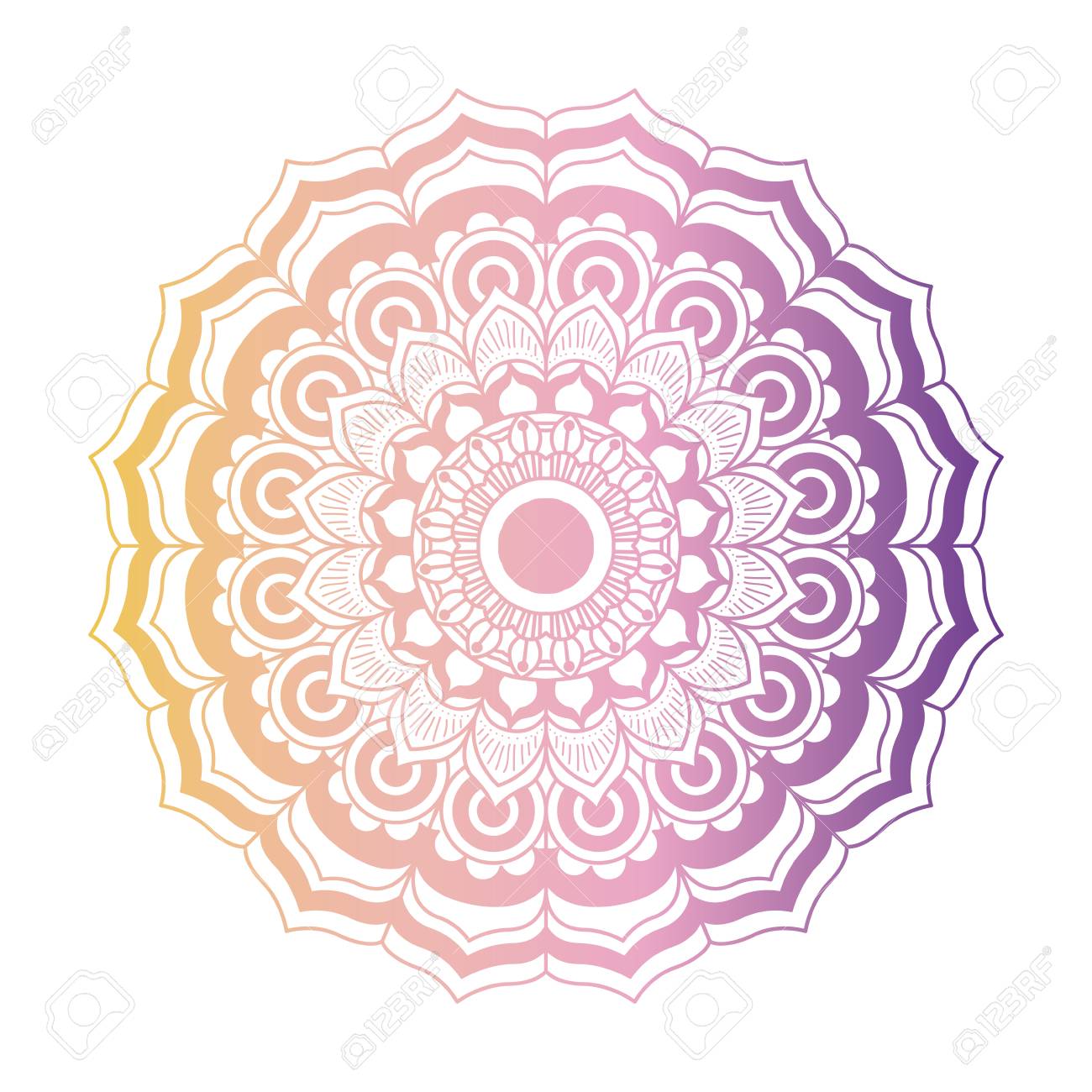 黄色と紫の色グラデーションの色鮮やかな花曼荼羅のクローズ アップ ベクトル図にヴィンテージの装飾的な飾り のイラスト素材 ベクタ Image