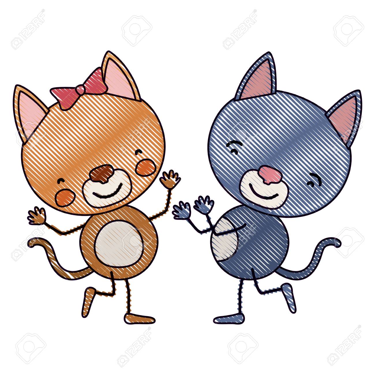 ベクトル図を踊る子猫のカップルで色クレヨン シルエット風刺漫画のイラスト素材 ベクタ Image ベクトル図を踊る子猫のカップルで色クレヨン シルエット風刺漫画のイラスト素材 ベクタ Image