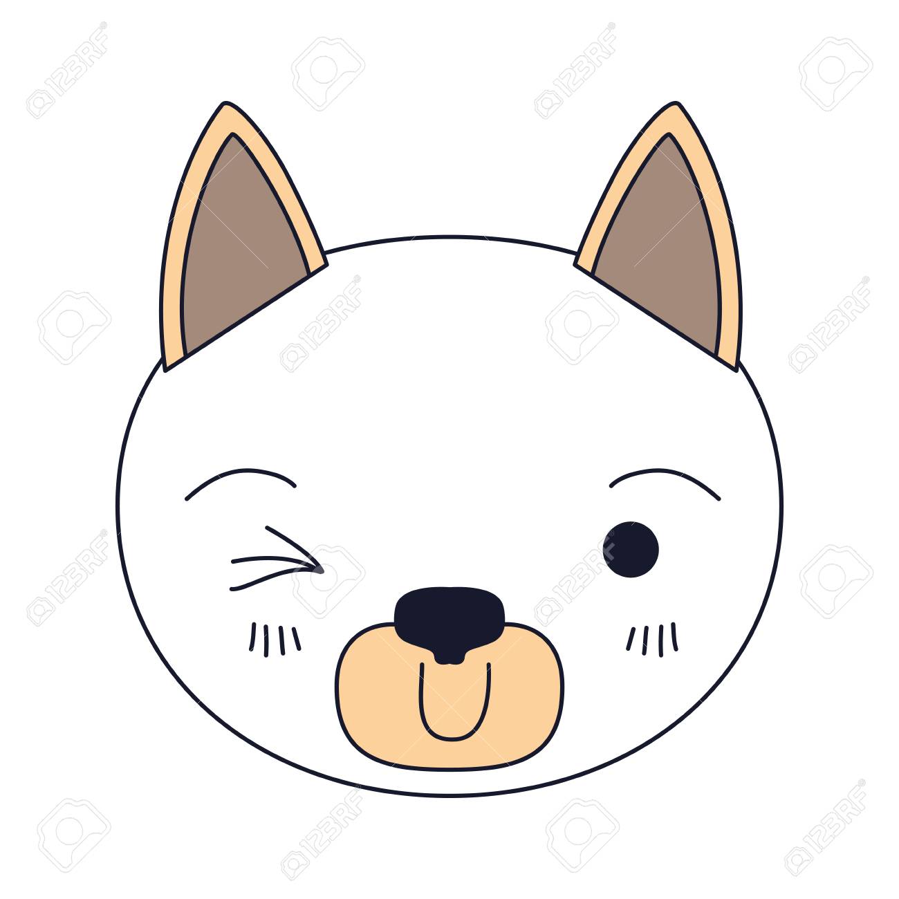 猫のかわいい顔のシルエット カラー セクション ウインク目式ベクトル図のイラスト素材 ベクタ Image