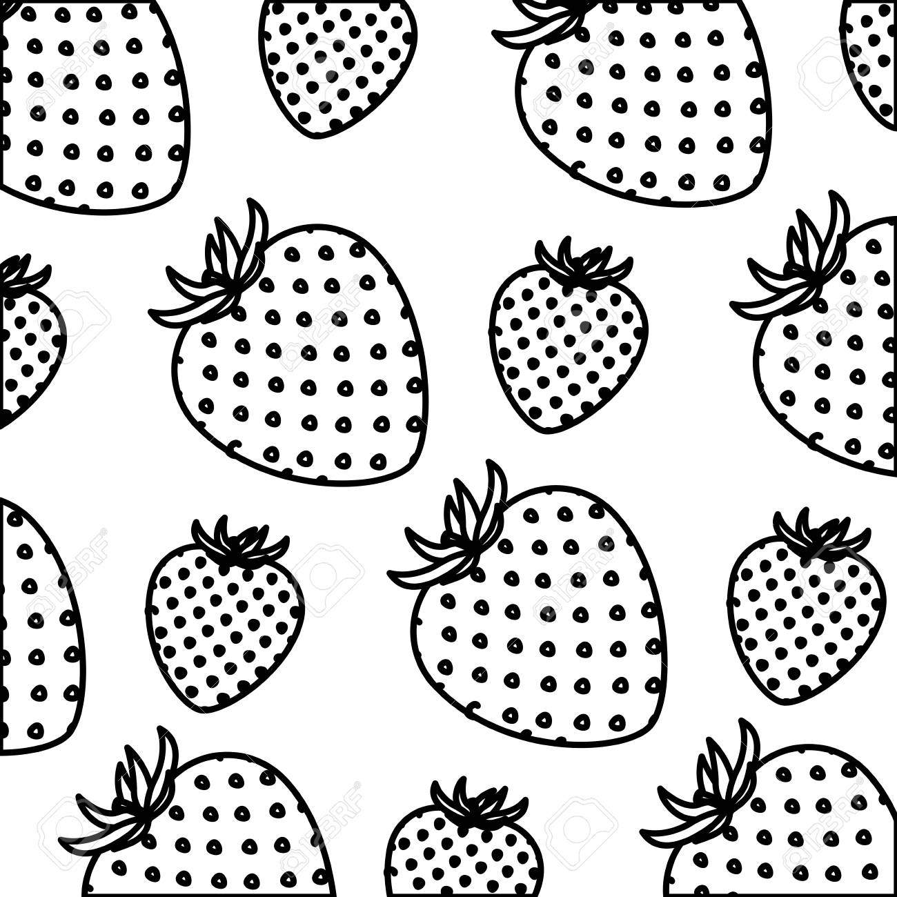 イチゴ果実ベクトル イラストの白黒パターンの白い背景 のイラスト素材 ベクタ Image