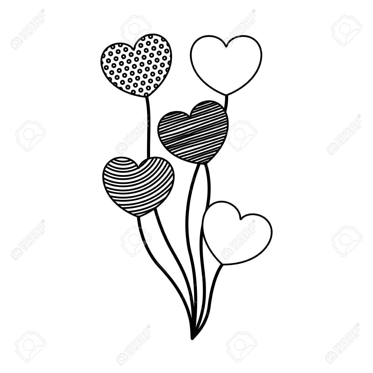 ハート形のベクトル図でいくつかのバルーンのセットのモノクロ シルエット のイラスト素材 ベクタ Image