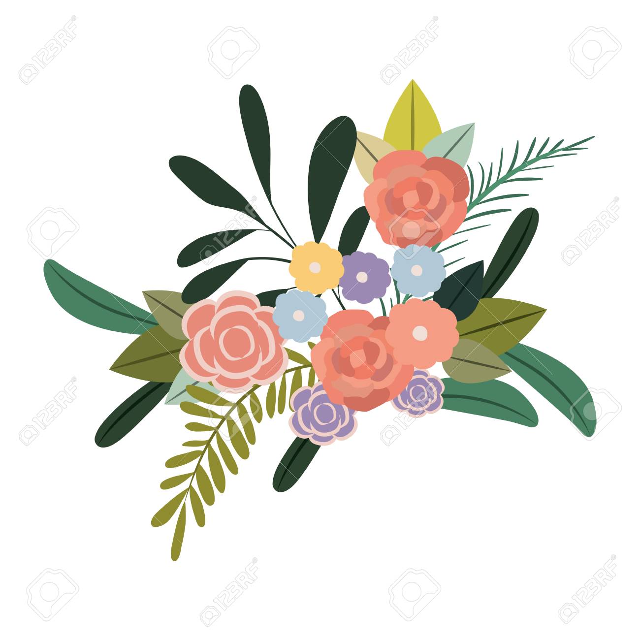 白の背景花束花ベクトル イラストのカラフルなシルエットにのイラスト素材 ベクタ Image