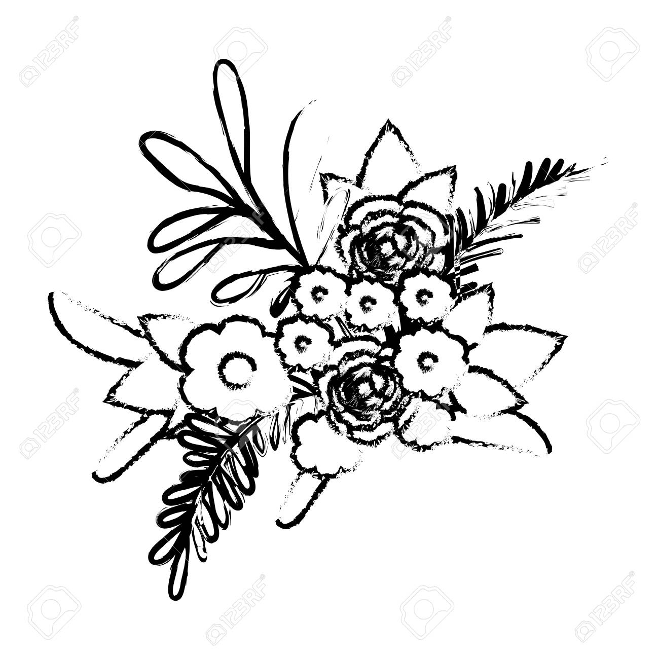 花束のぼやけたシルエットの葉と花し 枝のベクトル図のイラスト素材 ベクタ Image