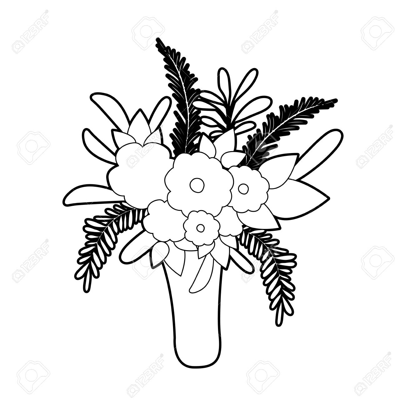 花瓶のベクトル図に花束の花のシルエットをスケッチします のイラスト素材 ベクタ Image 37