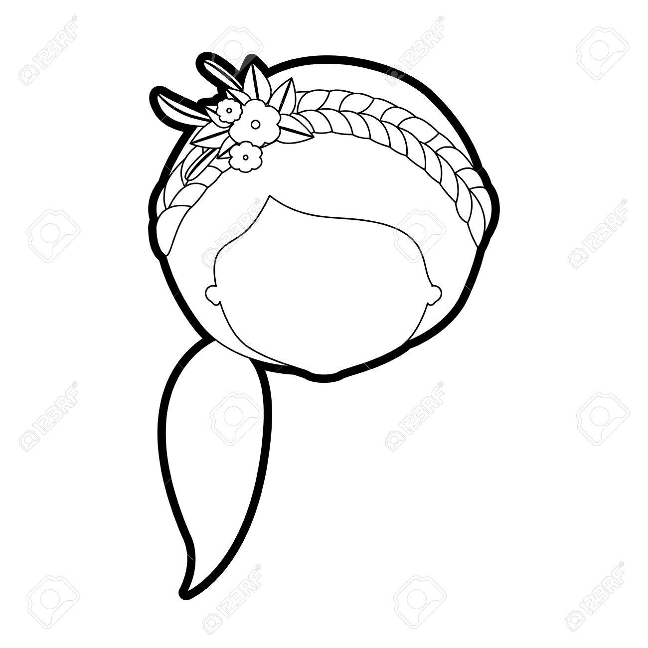 Esquisser Silhouette De Caricature Femme Sans Visage Avec Côté Coiffure Queue De Cheval Et Tresse Couronne Décorer Avec Fleurs Vector Illustration