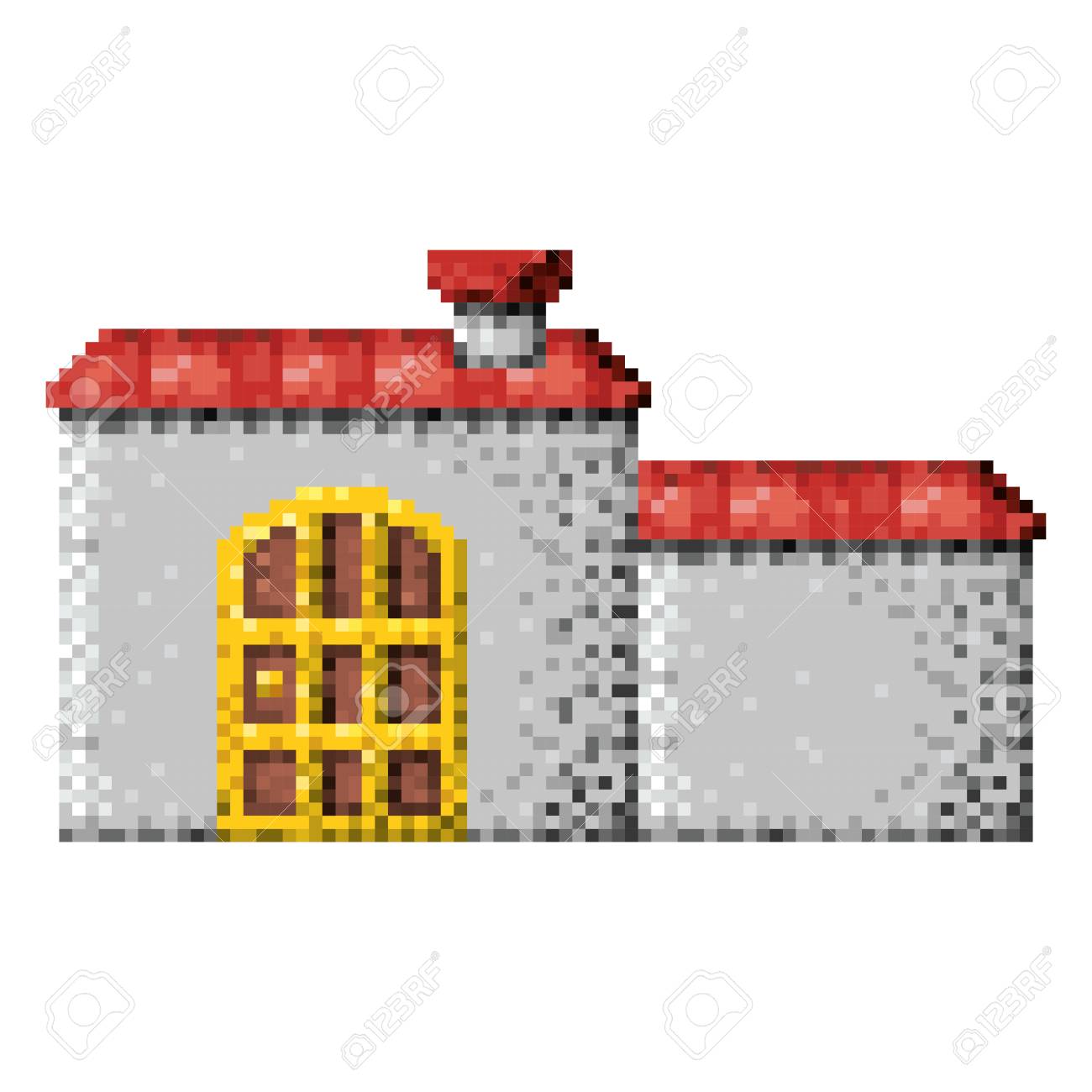 煙突と大きなドア ベクトル図色ピクセルの家のイラスト素材 ベクタ Image