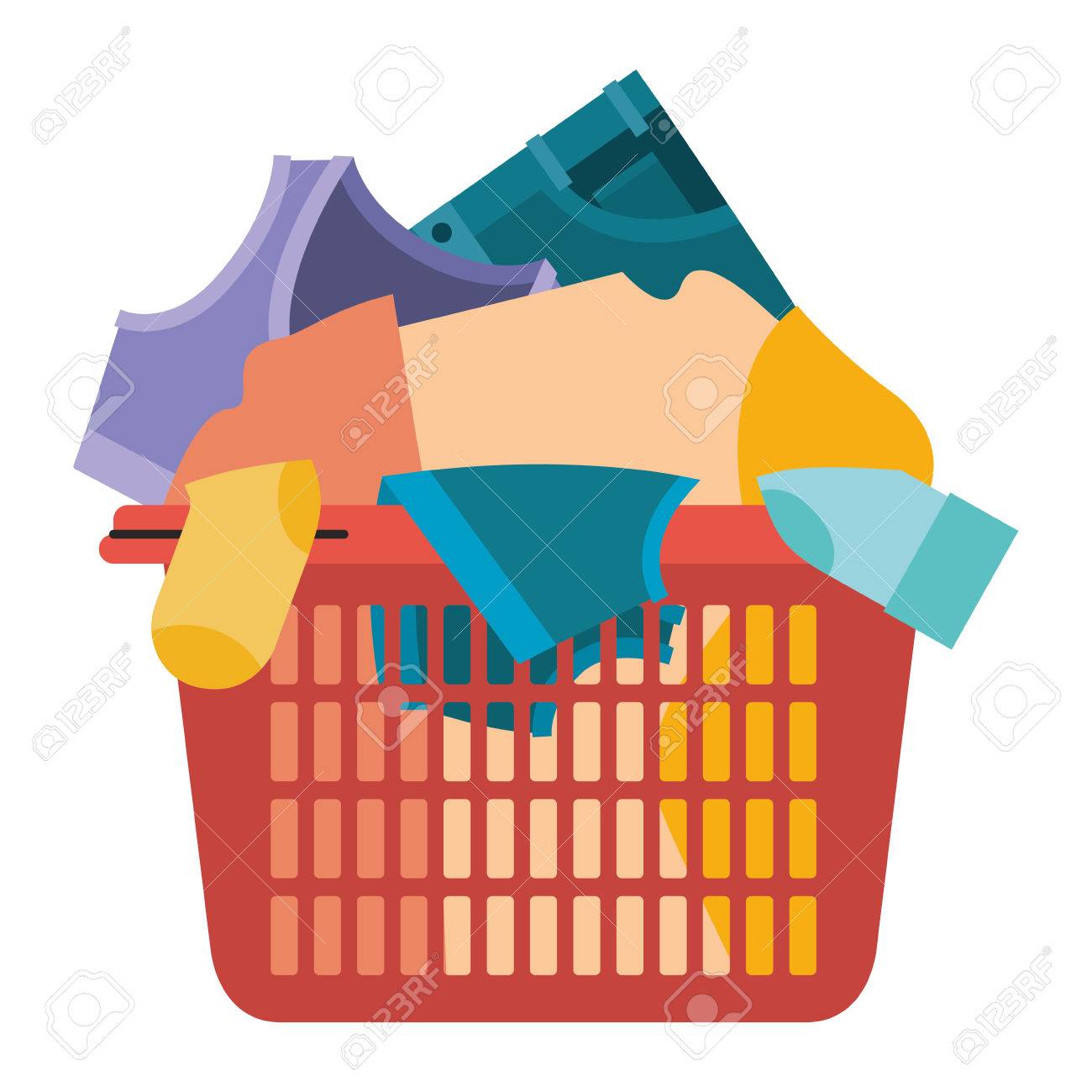 Colorful Silhouette Of Laundry Basket With Heap Of Clothes Vector