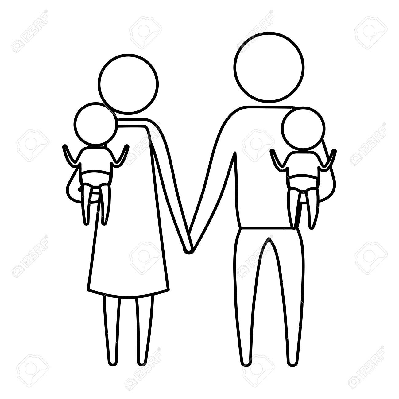Sketch Silhouette Of Pictogram Parents With A Baby Boy And Girl Royalty Free Cliparts Vectors And Stock Illustration Image