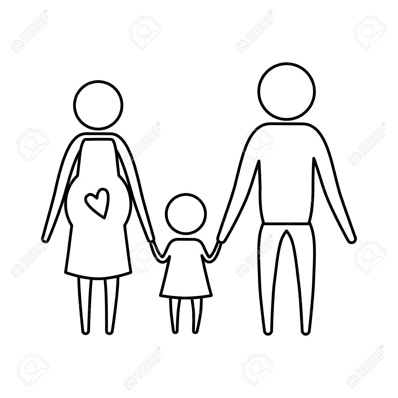 Sketch Silhouette Of Pictogram Parents With Mother Pregnancy And Little Girl Holding Hands Vector Illustration Royalty Free Cliparts Vectors And Stock Illustration Image
