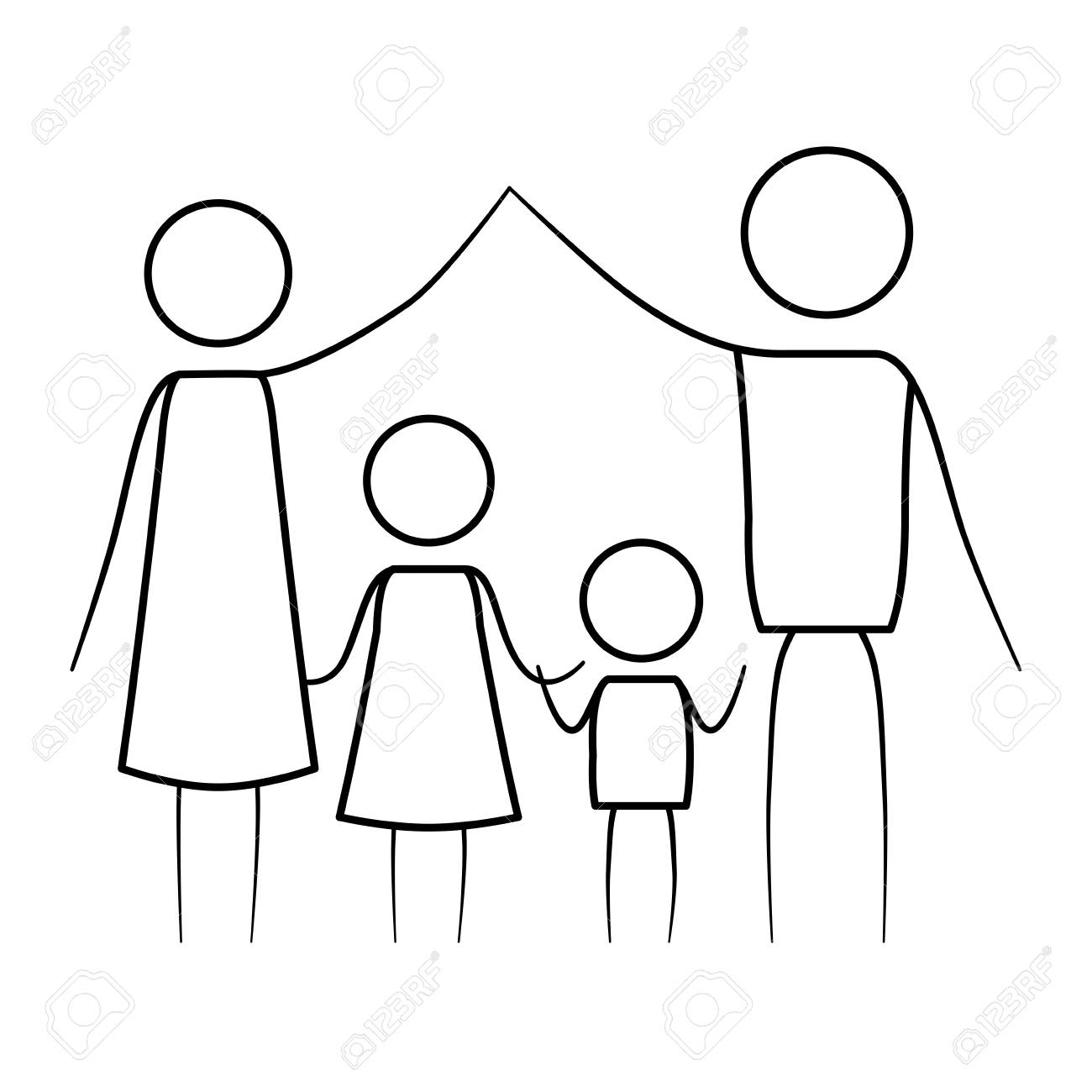 ピクトグラムの両親手を繋いでの薄い輪郭をスケッチし 中間に位置する子供ベクトル イラストのイラスト素材 ベクタ Image