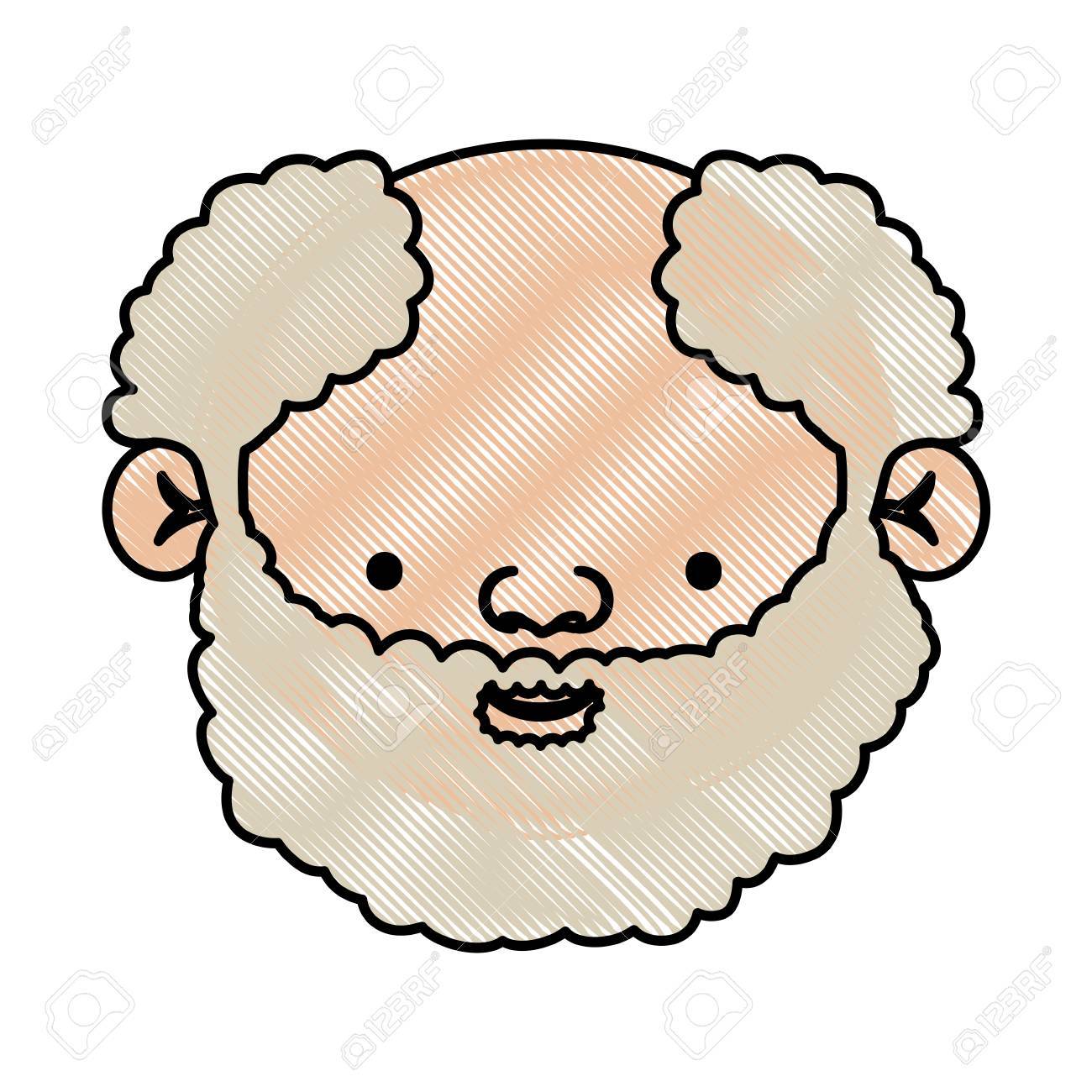 顔の色クレヨン シルエット髭巻き毛のヘアスタイルのベクター グラフィックとの祖父 のイラスト素材 ベクタ Image