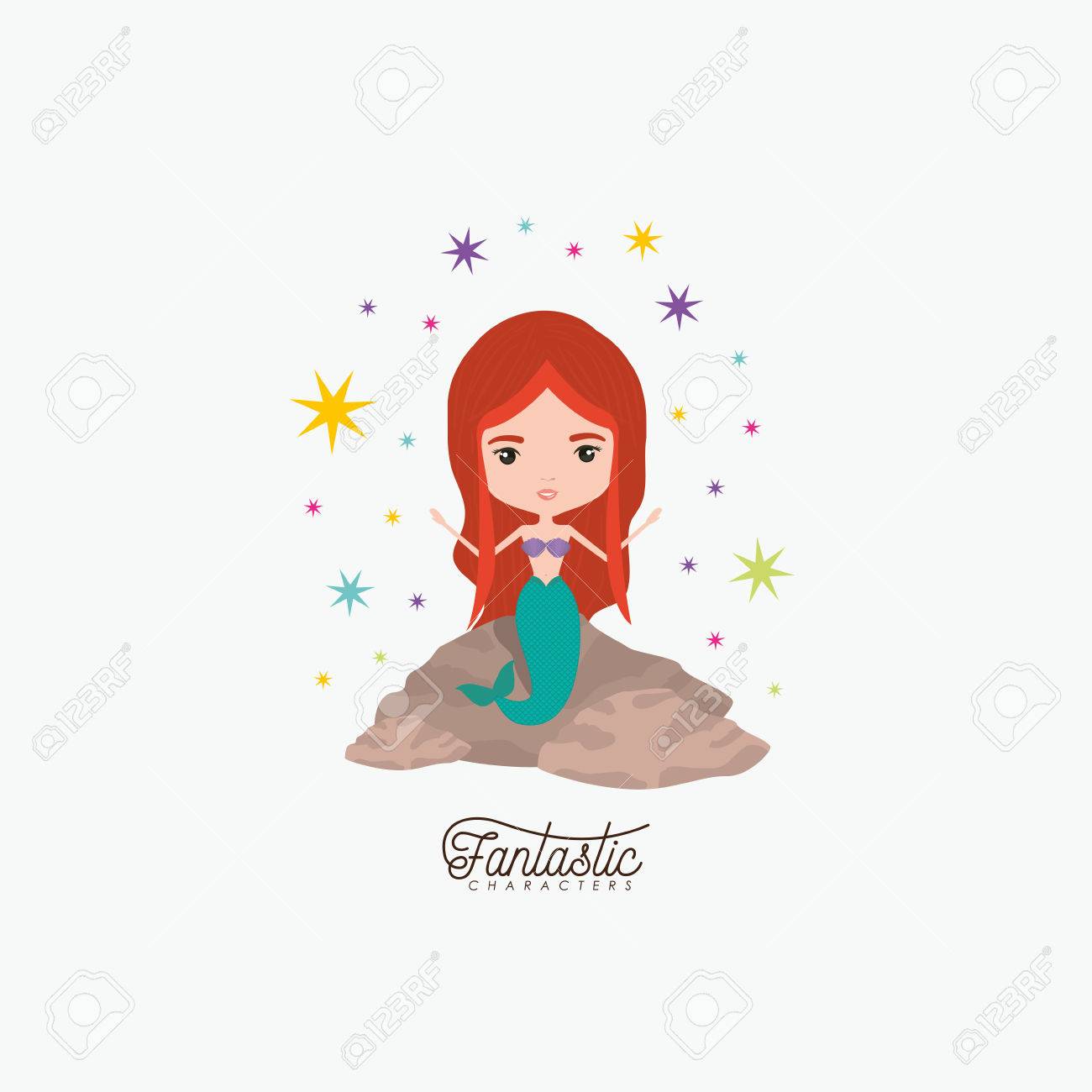 カラフルな火花と白い背景ベクトル図の星岩で人魚幻想的な文字 のイラスト素材 ベクタ Image 8500