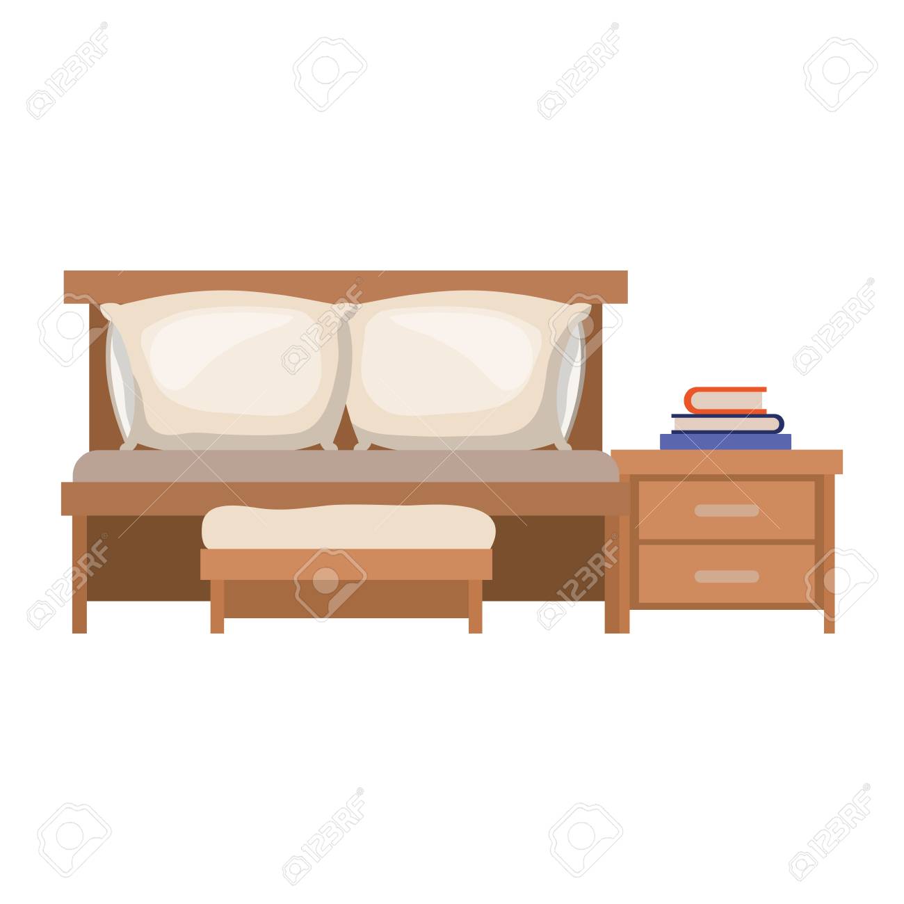 ベッドルーム ソファベッドと白い背景ベクトル イラストをカラフルなシルエットのナイト テーブルの上の本 のイラスト素材 ベクタ Image