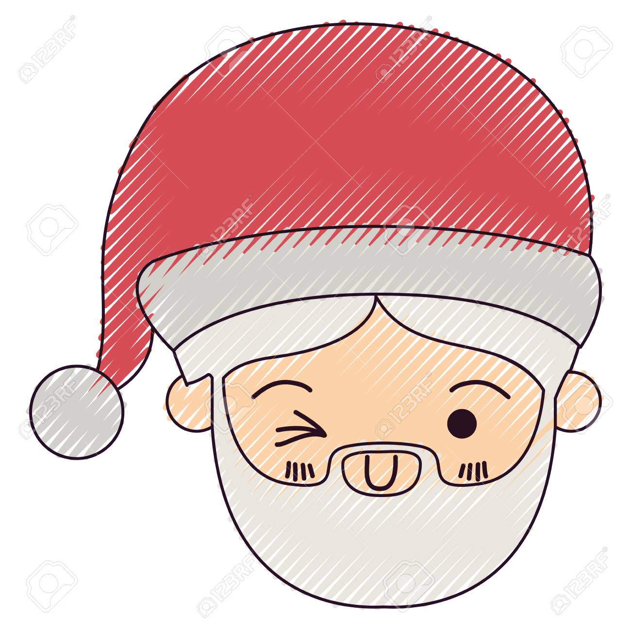 Santa Claus Kawaii Face Wink Eye And Smiling Expression With Royalty Free Cliparts Vectors And Stock Illustration Image 87481418