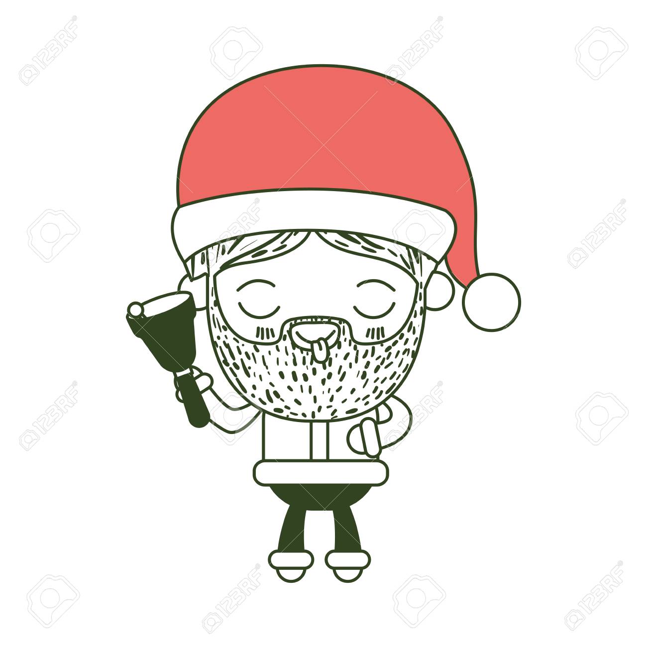 Santa Claus Cartoon Holding Hand Bell Face Expression Tongue