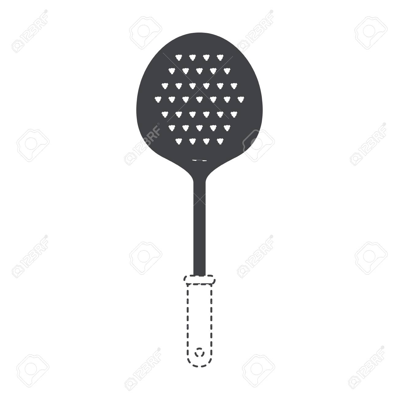 フライパンのスプーン器具黒いシルエットと点線の輪郭ベクトル イラスト のイラスト素材 ベクタ Image