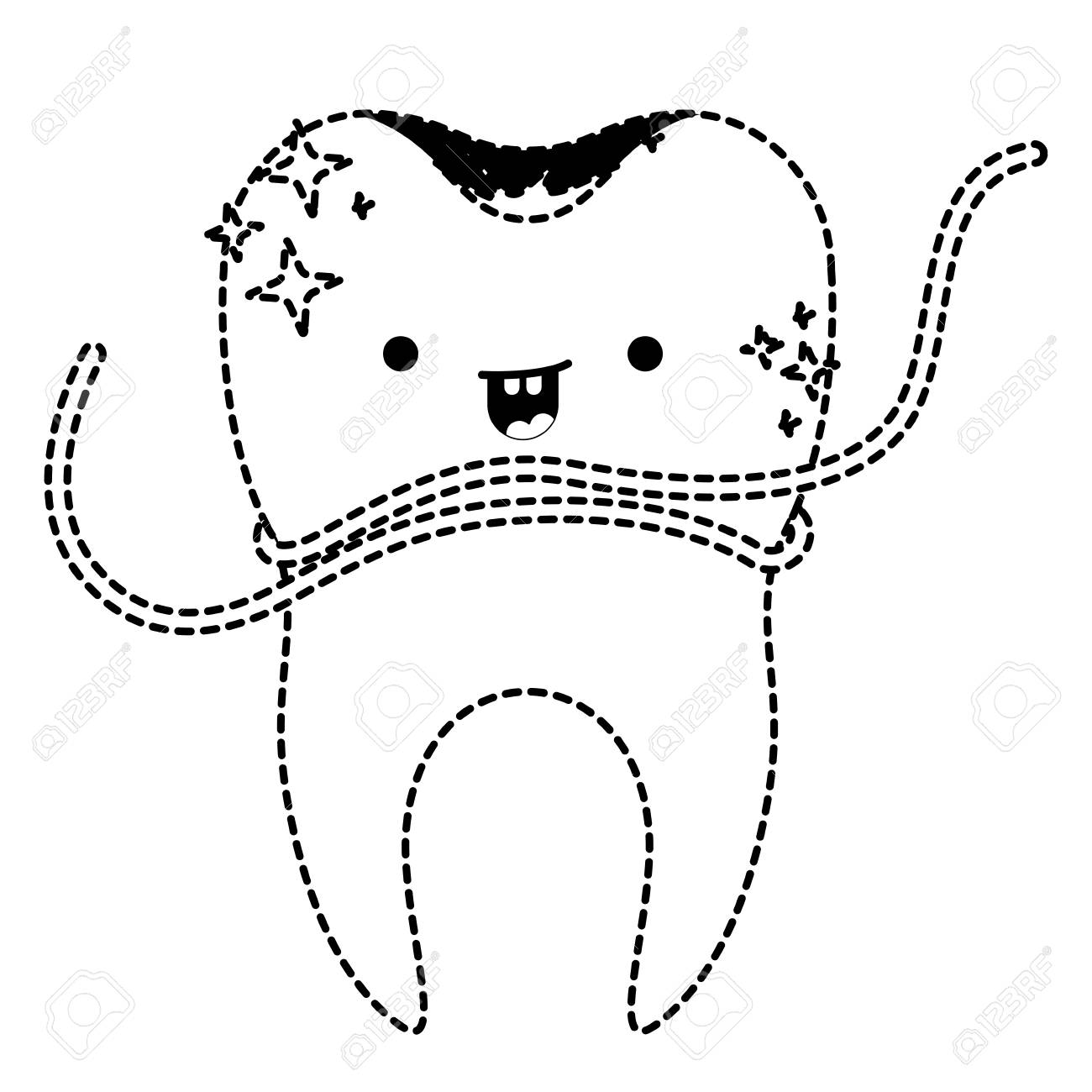 ルートと黒の点線シルエット ベクトル図の周りデンタルフロスかわいい歯 のイラスト素材 ベクタ Image 46