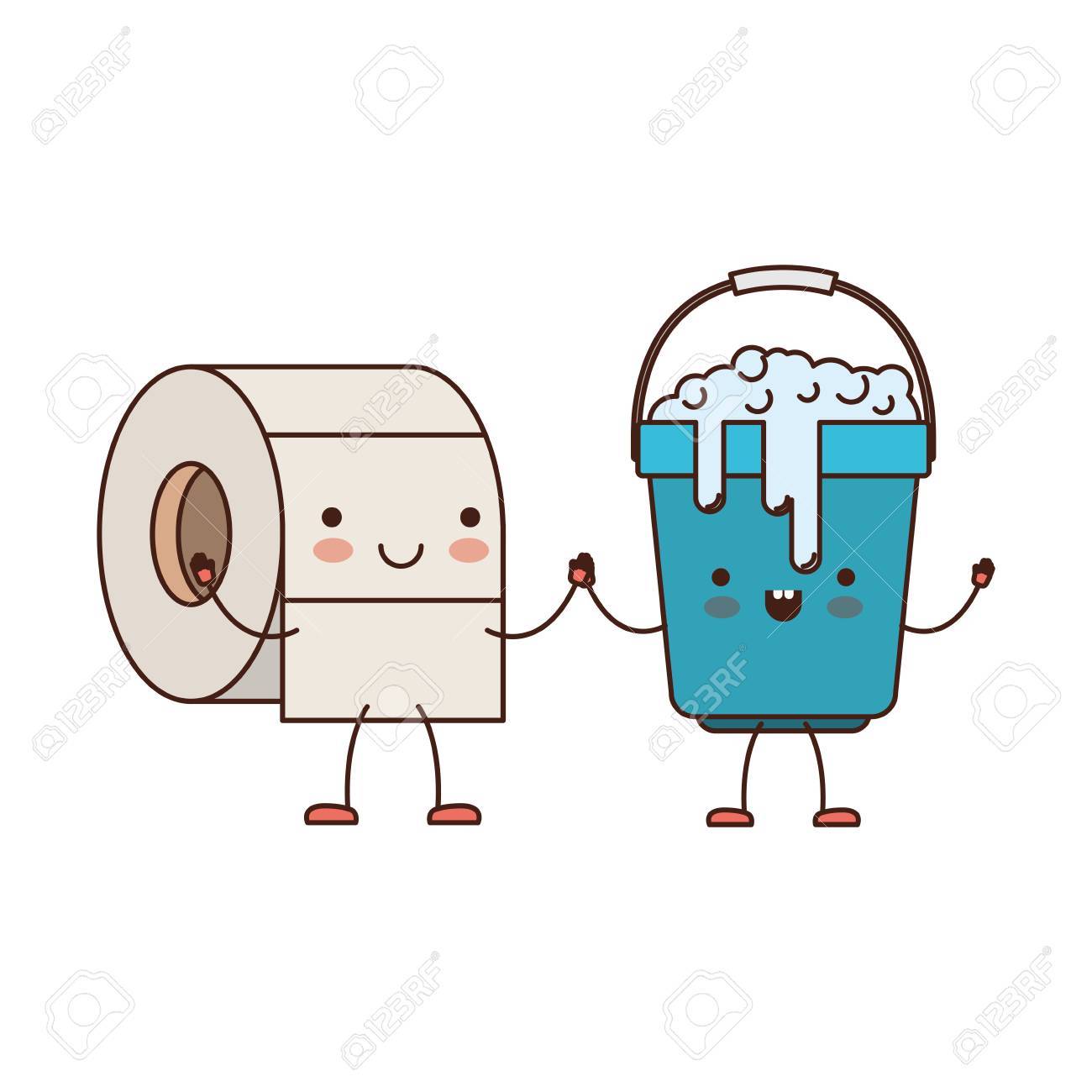 Toilet Paper Roll And Bucket Cartoon Character Royalty Free Cliparts Vectors And Stock Illustration Image 88887569