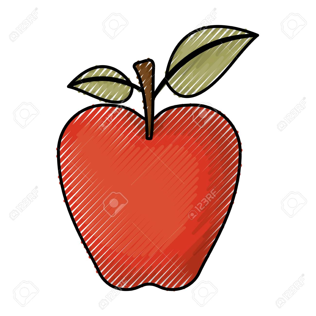 色付きクレヨンシルエットベクトルイラストの赤いりんごのイラスト素材 ベクタ Image