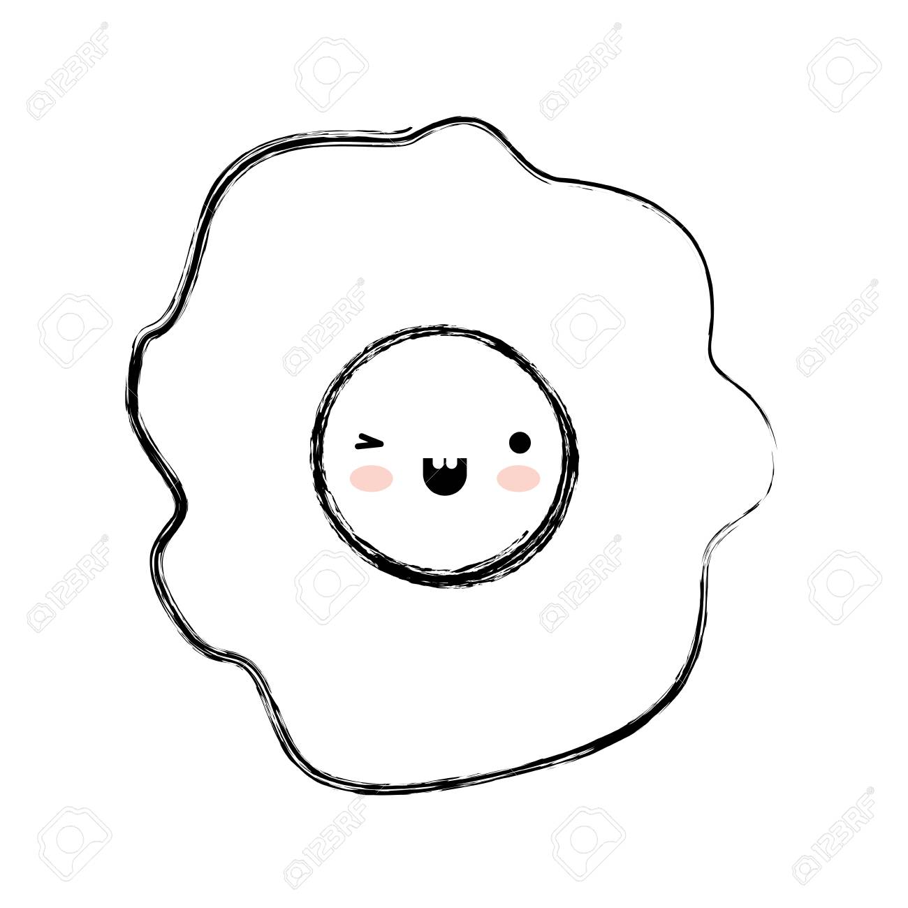 モノクロで目玉可愛い目玉焼きベクトルイラストのイラスト素材 ベクタ Image
