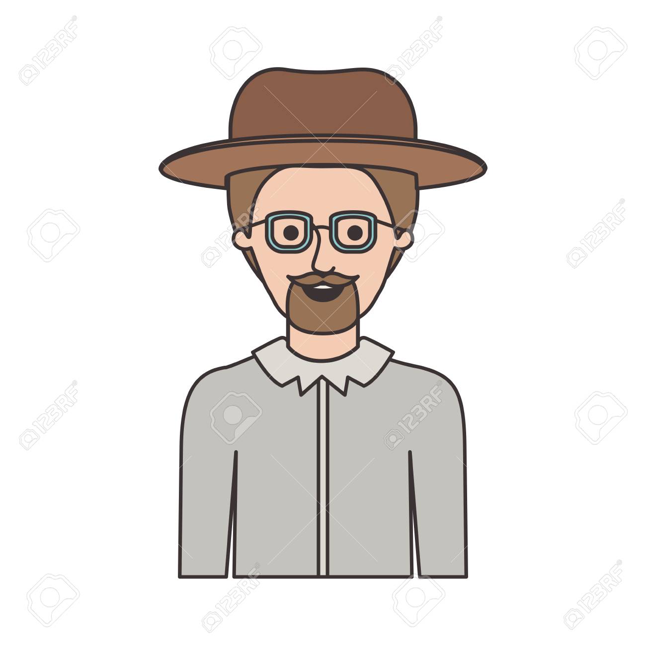 Man Half Body With Hat And Glasses And Shirt With Short Hair