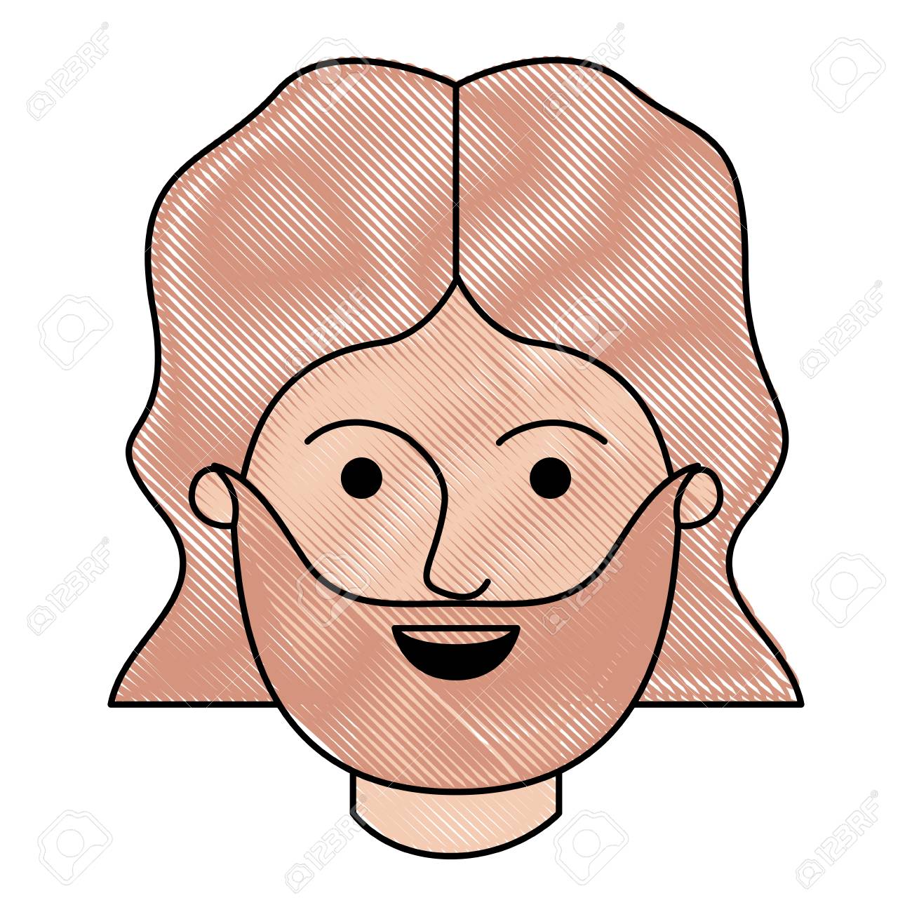 色付きクレヨンシルエットベクトルイラストで中間長髪とあごひげを持つ男性の顔 のイラスト素材 ベクタ Image