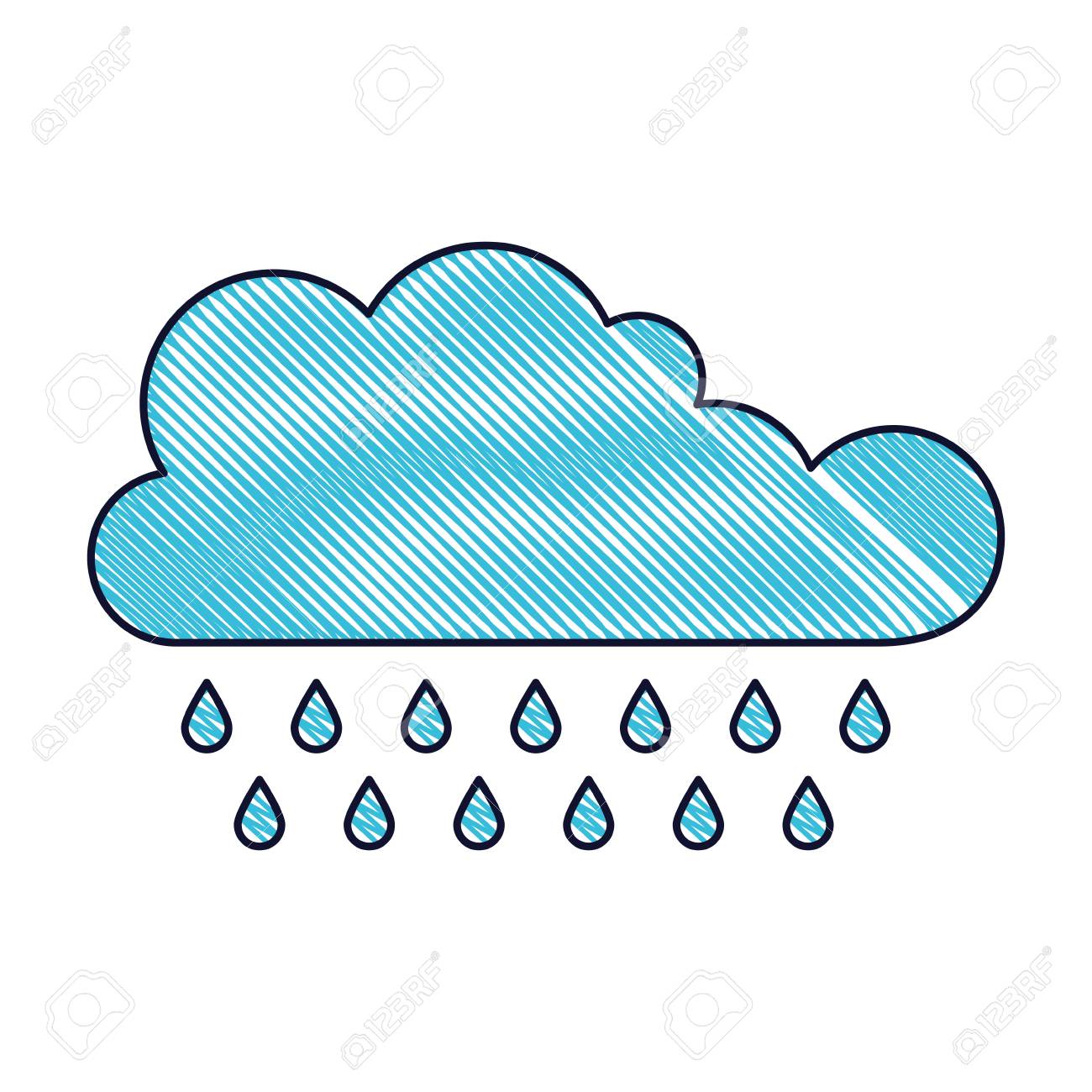 色付きクレヨンシルエットベクトルイラストで雨の雲のイラスト素材 ベクタ Image