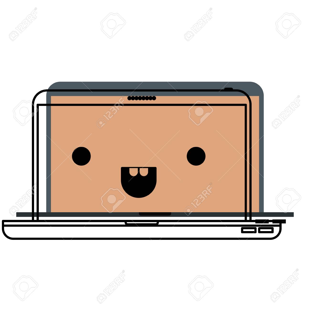 水彩画のシルエットベクトルイラストで可愛いラップトップコンピュータ のイラスト素材 ベクタ Image