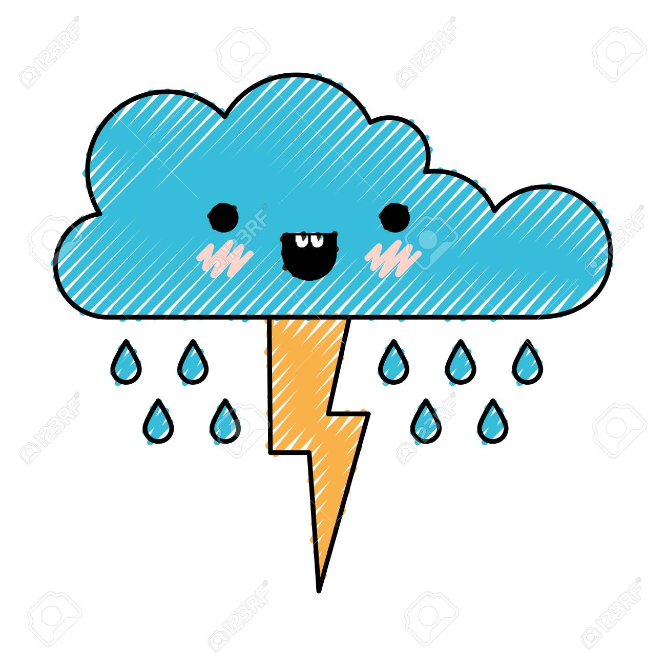 色付きクレヨンシルエットベクトルイラストで雨と雷で雲を可愛いのイラスト素材 ベクタ Image 色付きクレヨンシルエットベクトルイラストで雨と雷で雲を可愛いのイラスト素材 ベクタ Image