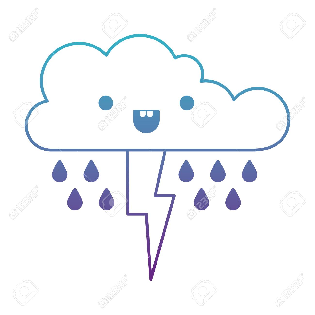 劣化した青色から紫色の輪郭ベクトルイラストに雨と雷で雲を可愛いのイラスト素材 ベクタ Image 劣化した青色から紫色の輪郭ベクトルイラストに雨と雷で雲を可愛いのイラスト素材 ベクタ Image