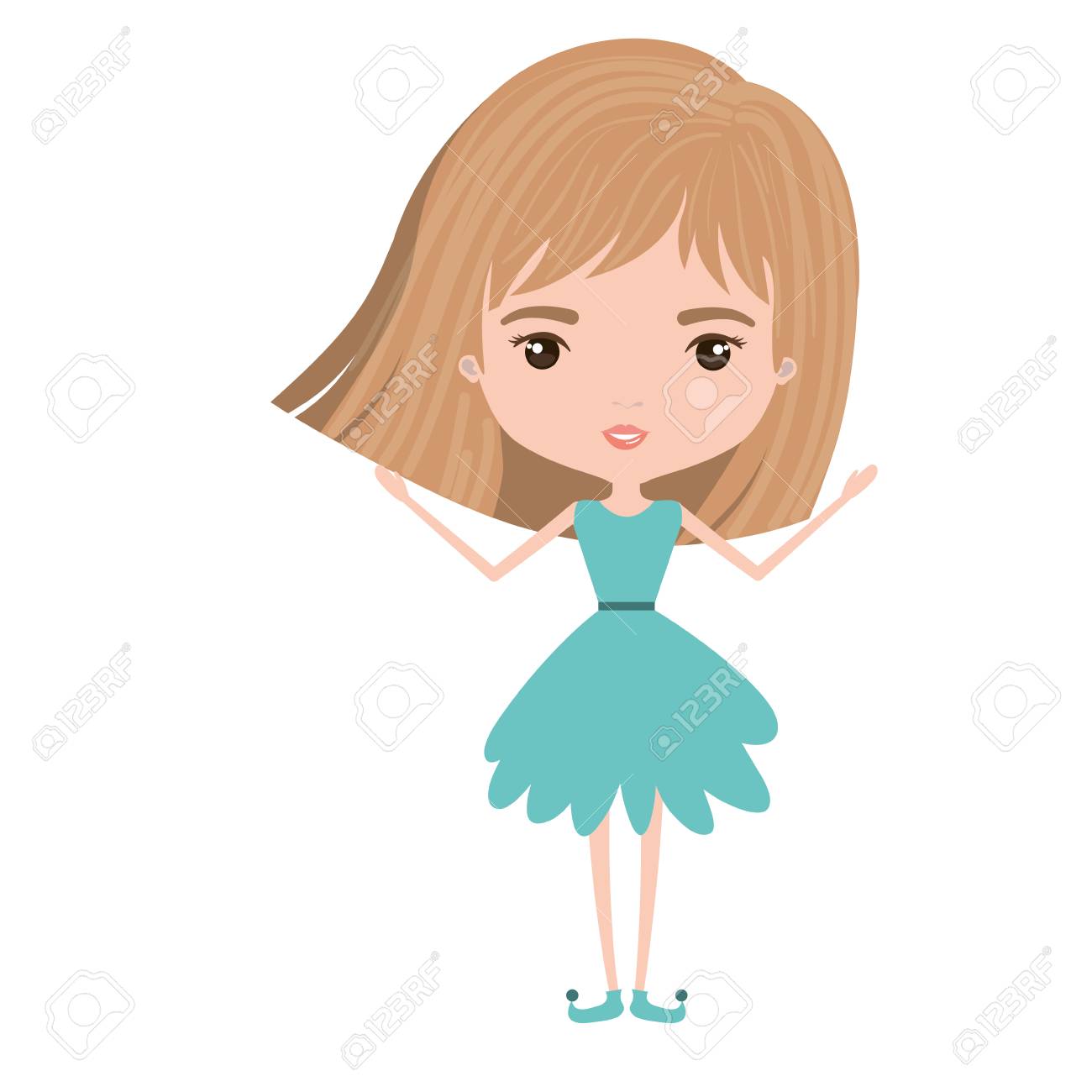 Girly Fairy Without Wings And Light Brown Short Hair In Blue