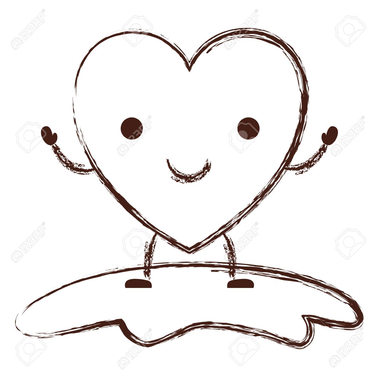 茶色のぼやけた輪郭ベクトルイラストで笑顔の表情を持つハートキャラクターのイラスト素材 ベクタ Image