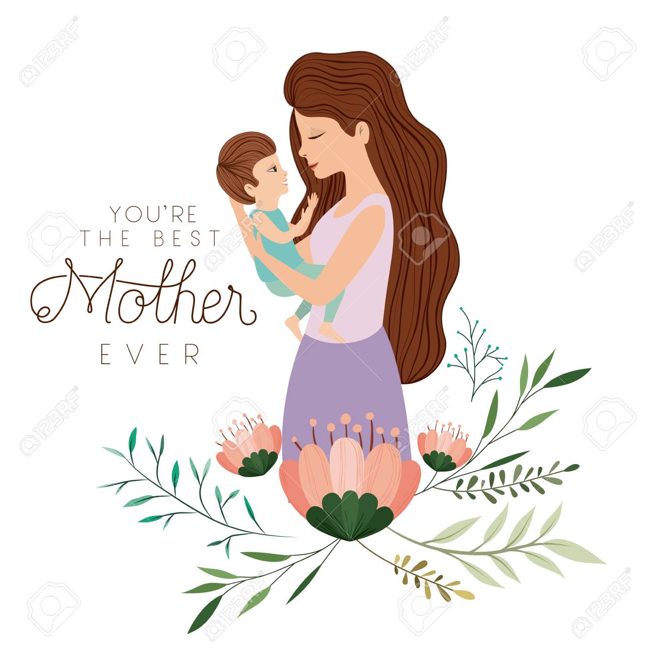 Happy Mothers Day Lifting A Son Vector Illustration Design