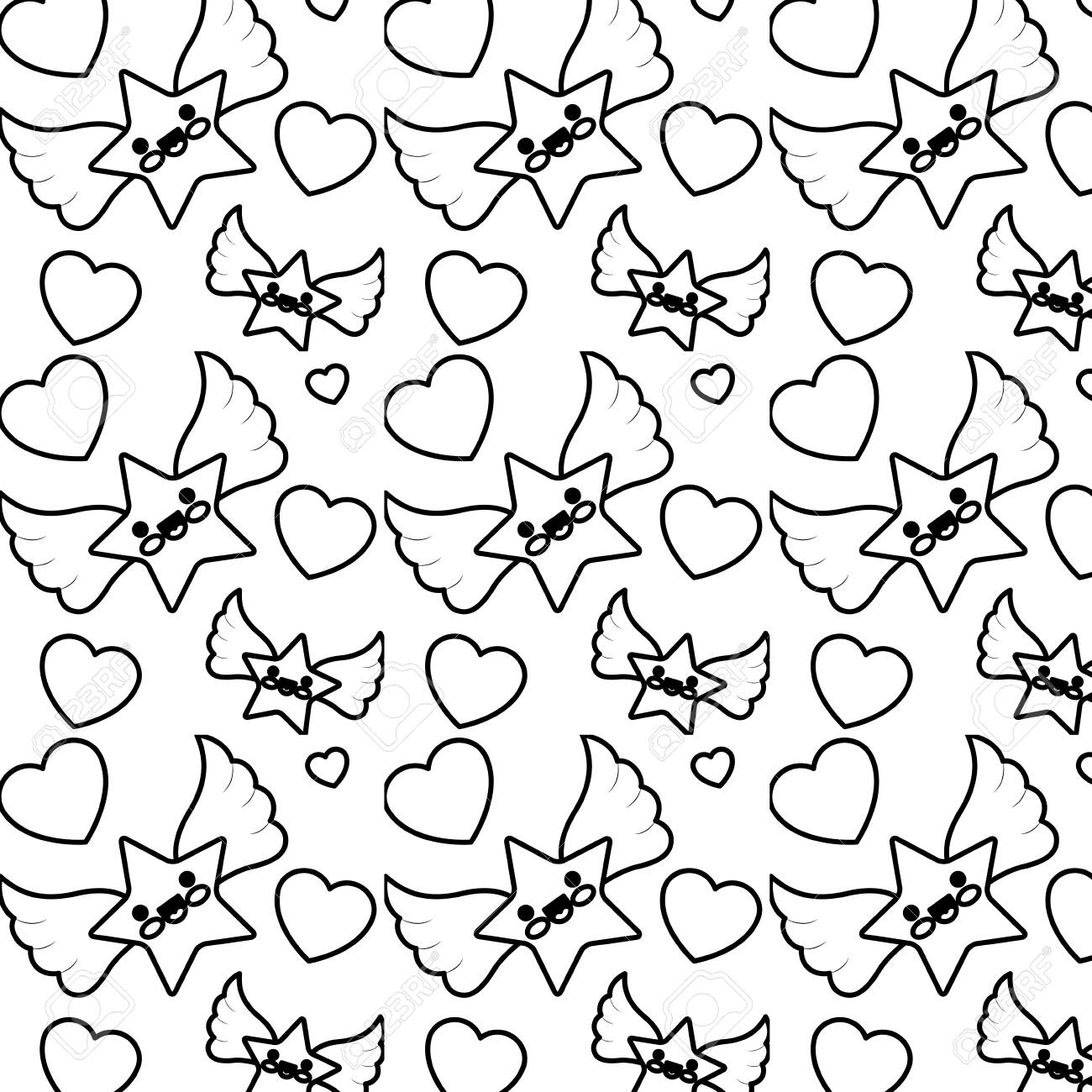 かわいいハートは翼パターンベクトルイラストデザインで愛と星を愛しています のイラスト素材 ベクタ Image