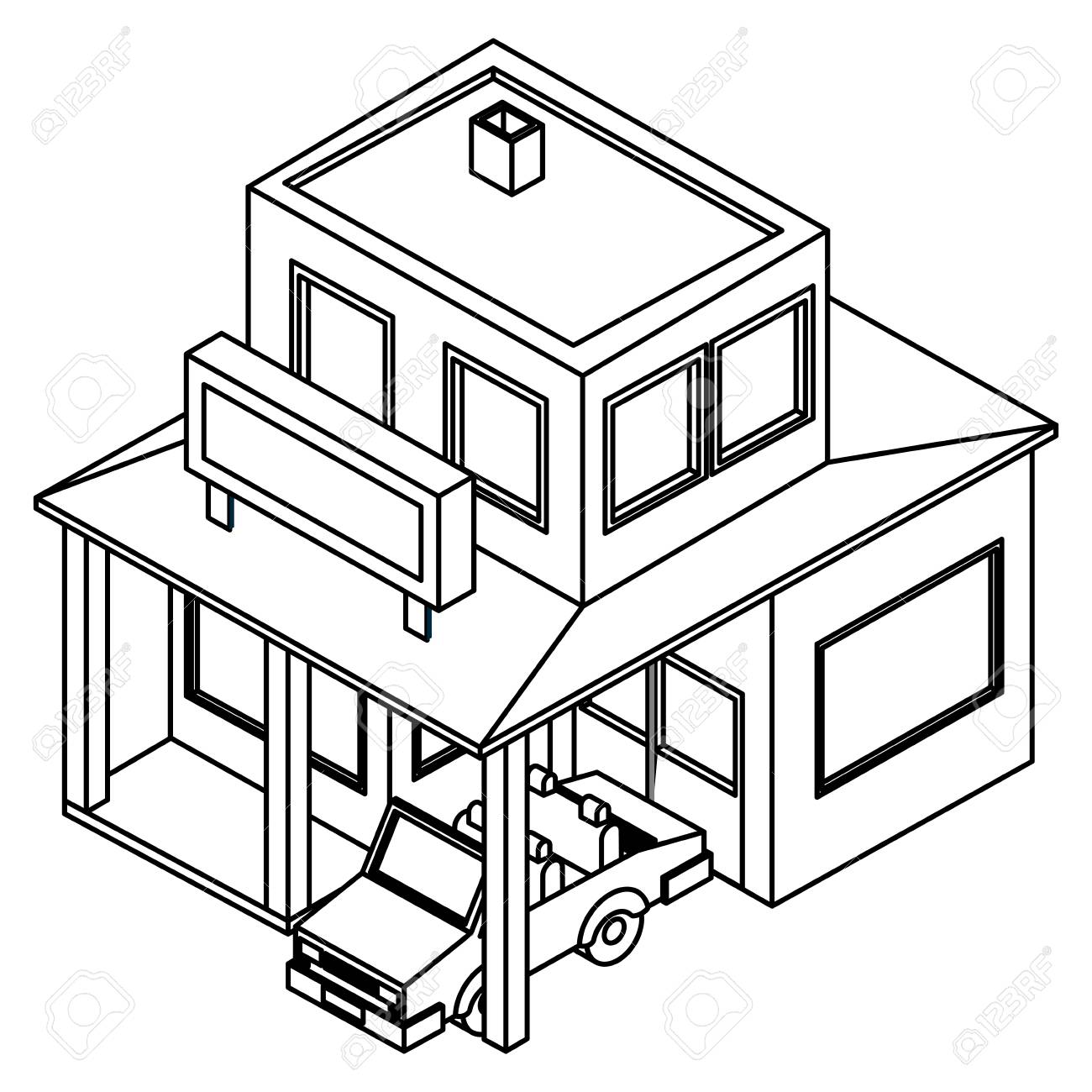 Exterior House With Car Parking Isometric Icon Vector Illustration