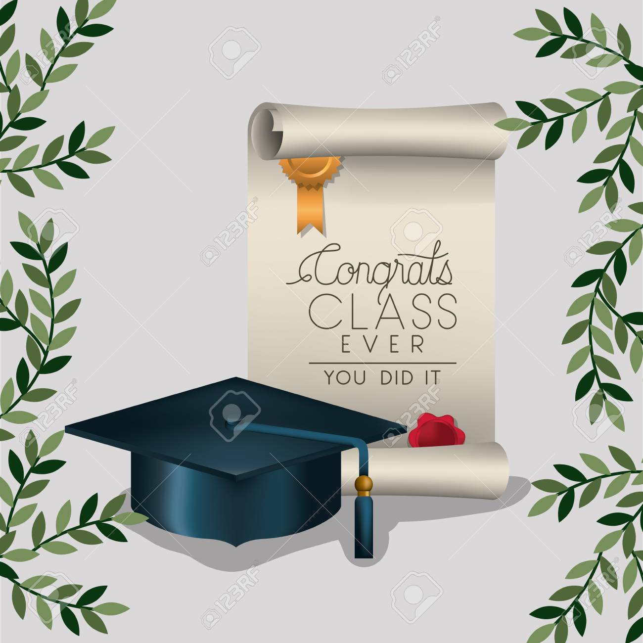 graduation card with diploma and hat vector illustration design card for graduation