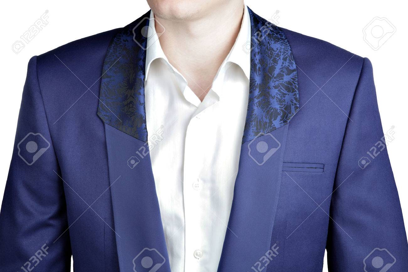 navy suit with black collar